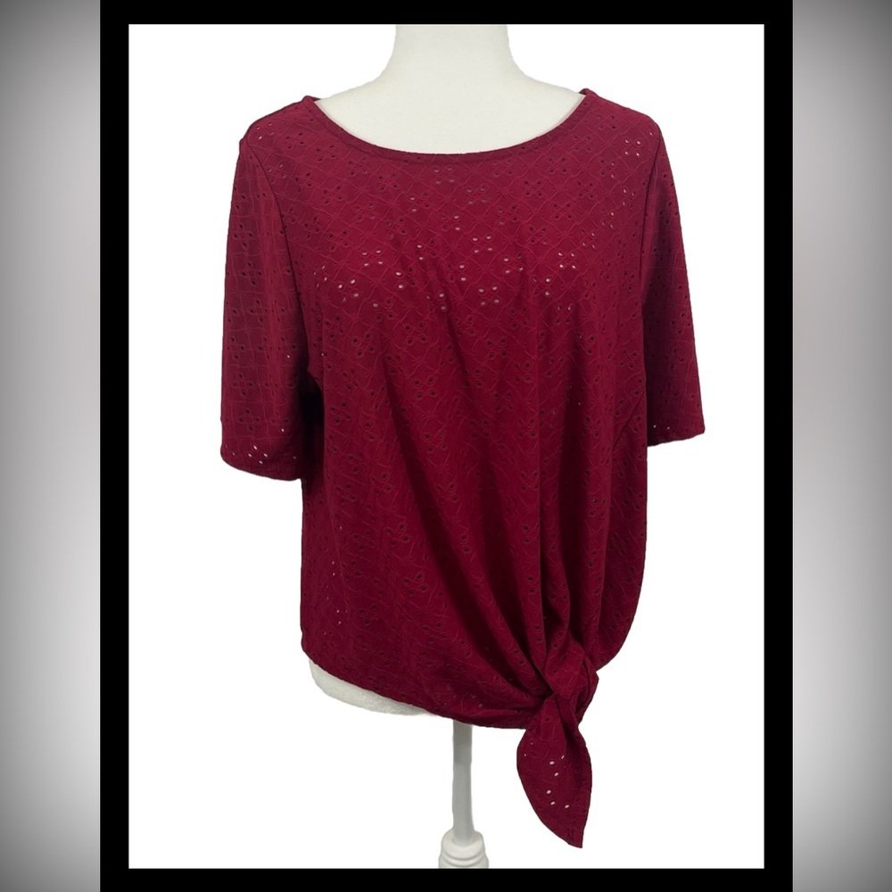 NANETTE LEPORE Magenta Short Sleeve Side Tie Poke Hole Blouse Size Large